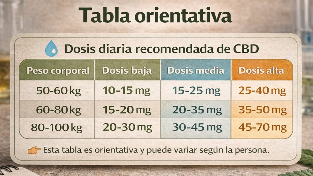 tabla de dosis diaria recomendada de cbd