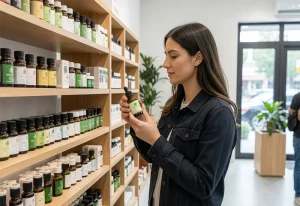 mujer eligiendo el mejor aceite de cbd