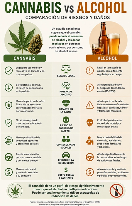 cannabis y alcohol, el infograma de MundoCanna