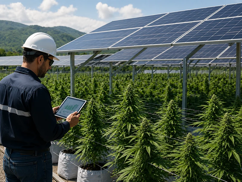 Cultivo de cannabis medicinal en Colombia con paneles solares y energía renovable