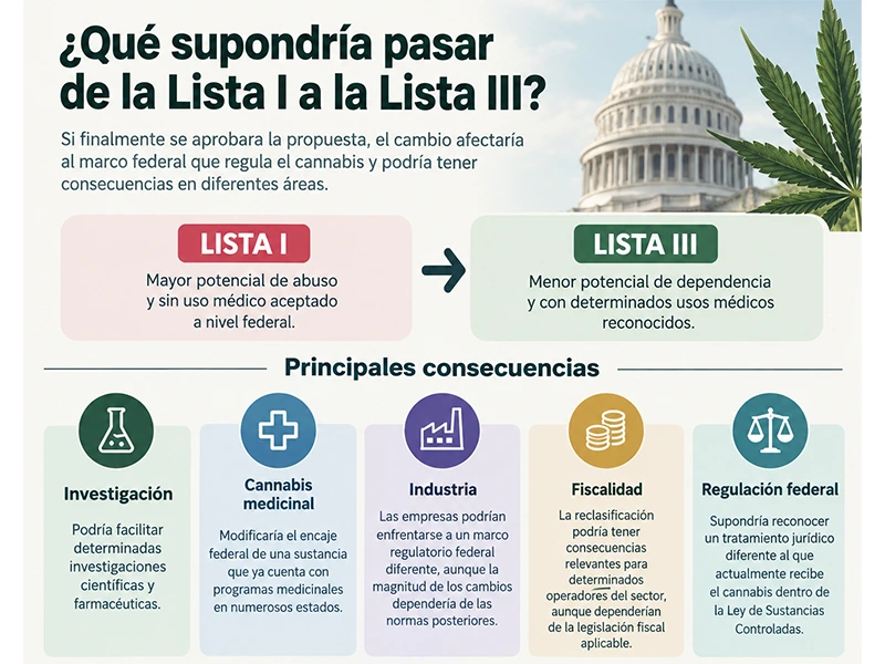 Infografía sobre las consecuencias de pasar el cannabis de la Lista I a la Lista III