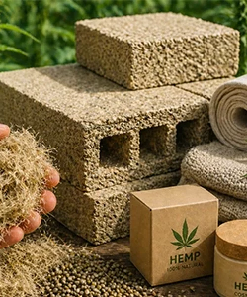 productos de cáñamo industrial en españa: bloques de construcción fibra textil y envases sostenibles